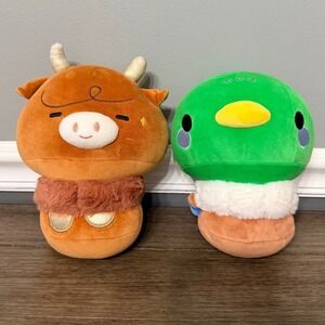 Mewaii Highland Cow and Mallard Duck Plush Set 8 Inch  Stuffed Animals Toy Set